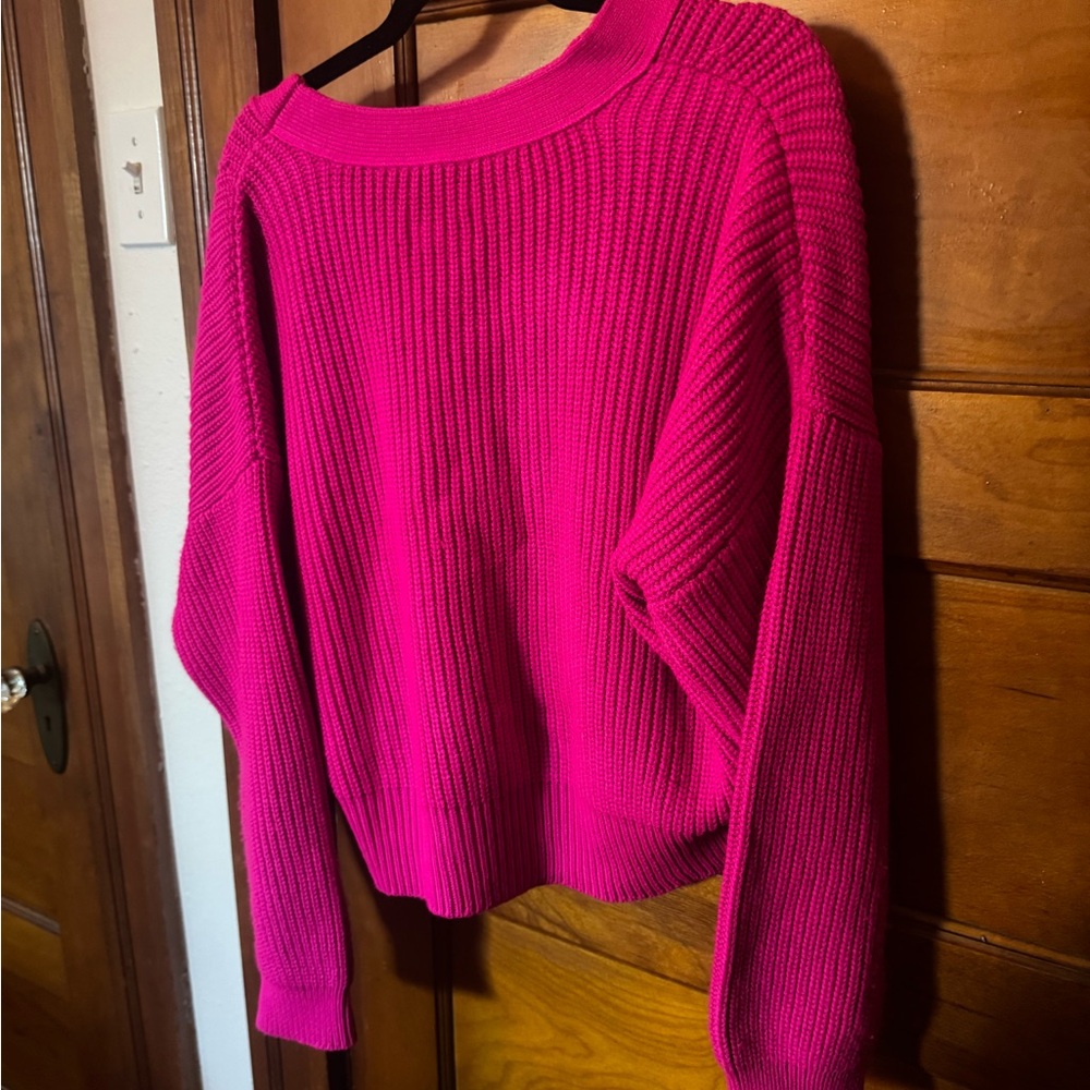 Vibrant Fuchsia V-Neck Button Cardigan Sweater - Picture 7 of 7